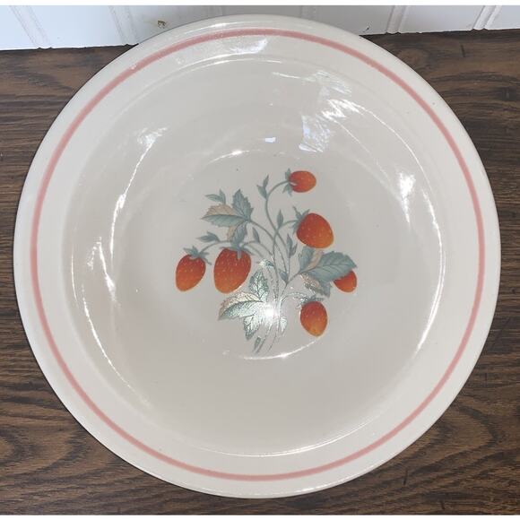 Bowl With Strawberry Pattern And Pink Edge 9” X 2” - Picture 1 of 2